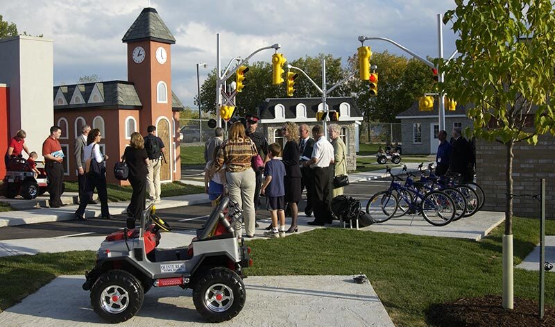 Children's Safety Village miniature town with traffic lights and kid vehicles